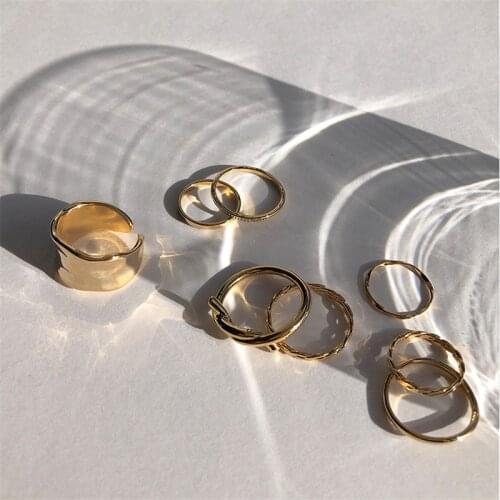 7pcs Fashion Punk joint Ring Set Geometric Twist Minimalist Jewelry Metal circular golden ring for women Street dance Accessiory