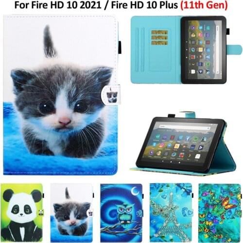 Panda Owl Cat Tablet Cover For All New Fire HD 10 2021 Case Leather Cute Cover Funda For Fire HD 10 Plus Fire HD 10 Case 2021