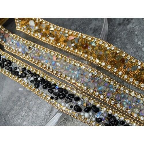 Edge Rhinestone Beaded lace trim,rhinestones apliques cristales trim parches iron on lace trimming motif patches for clothing