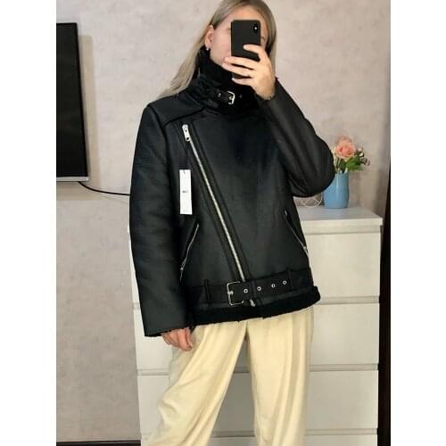 PUWD Warm Women Faux Fur Jacket 2021 Winter Lapel Leisure Streetwear Zipper Solid Comfortable Trend Loose Female Thick Outwear