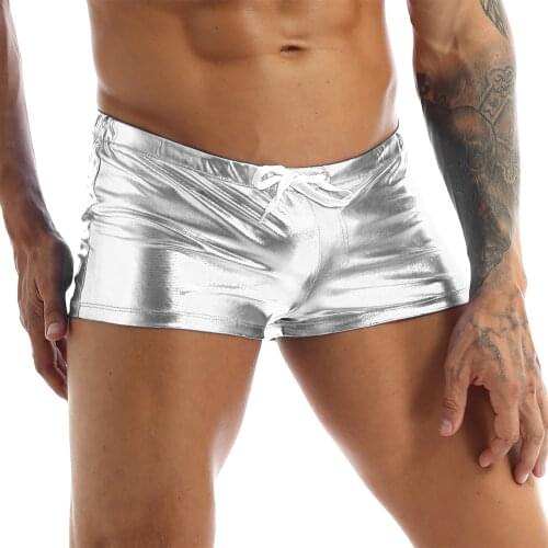 Men Boxers Underpants Shiny Patent Leather Lingerie Beach Bikini Panties Underwear Drawstring Male Gay Boxer Fashion Sexy Shorts