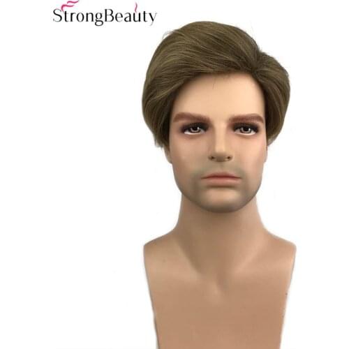 StrongBeauty Men Wig Hair Synthetic Short Straight Golden Brown Mix Wigs Natural