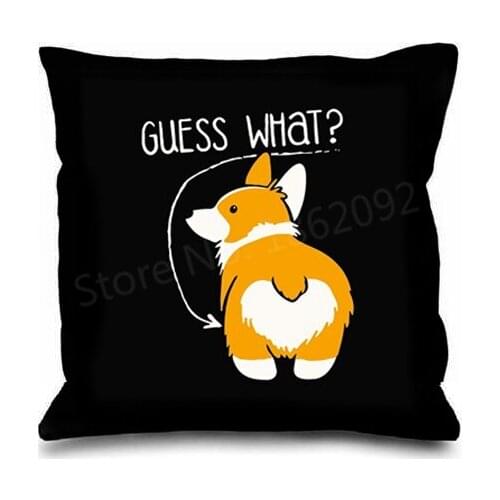 Funny Guess What Corgi Butt Throw Pillow Case Cartoon Cute Corgi Dog Butt Love Cushion Cover Funny Pet Puppy Birthday Gifts 18"