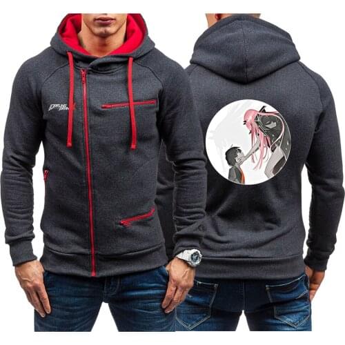 Japan Anime DARLING in the FRANXX Fall Winter Brand Mens Hoodie Men High Quality Printed Long Sleeve zipper Mens Sweatshirts