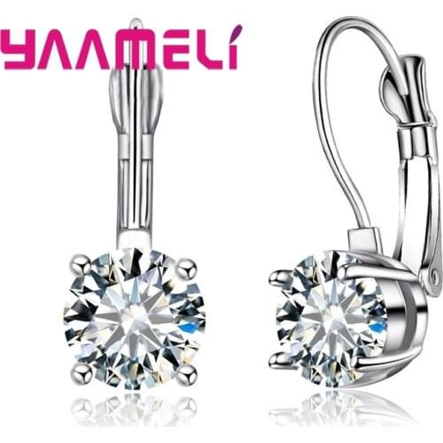 Top Quality 925 Sterling Silver Crystal Hoop Earrings For Women White Zircon Earring Wedding Brincos Jewelry Accessory