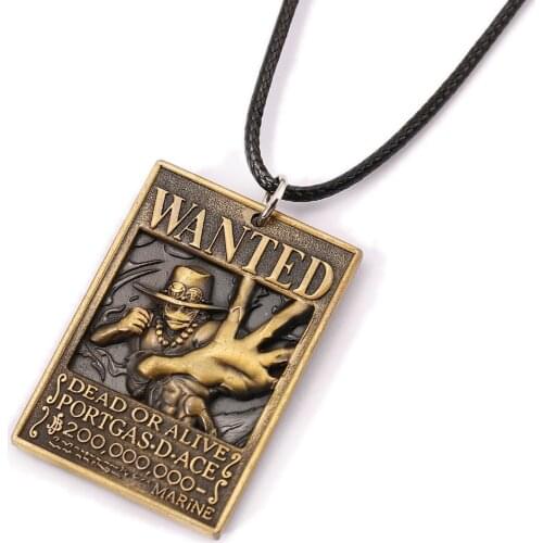 ONE PIECE Wanted Poster Necklace Ace Warrant Pendant Necklace Friendship Men Women Anime Jewelry Choker Accessories YS11439