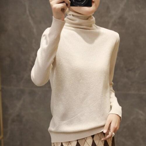 2021 Autumn Women Pullover Tops Female Knitted Sweaters Solid Concise Turtleneck Elasticity Elegant Office Lady Casual All-Match