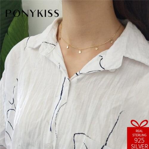 PONYKISS Classic 100% 925 Solid Sterling Silver 2/5000 Wafer Style Chain Necklace Women Fine Jewelry Birthday Party Gift