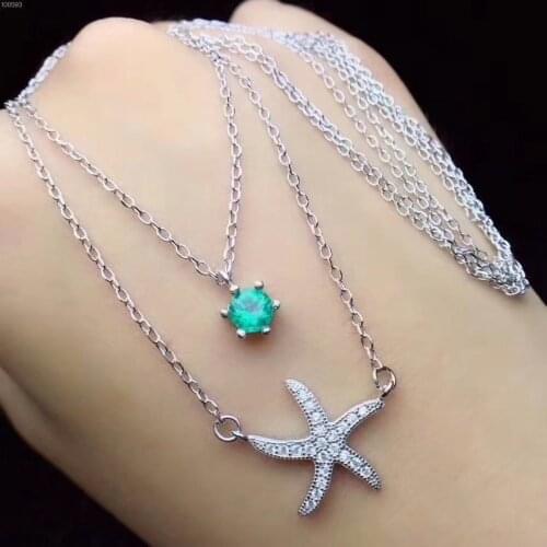 Natural green emerald necklace natural gemstone Elegant small Stars pendant necklace S925 silver women party gift fine jewelery