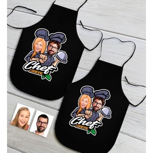 Personalized Dual Male and Female Chef Caricature Of Black Kitchen Apron Set Special Design Souvenir Beautiful Memories Friends co