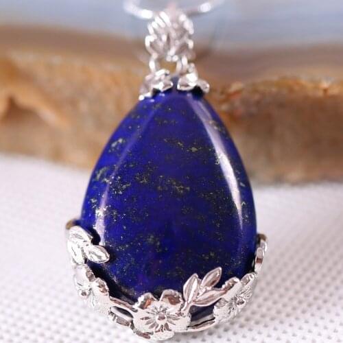 Free Shipping Fashion Jewelry 27x36MM Water Drop Bead Natural Stone Bead Blue Lapis Pendant 1Pcs with Chain 18inches K324