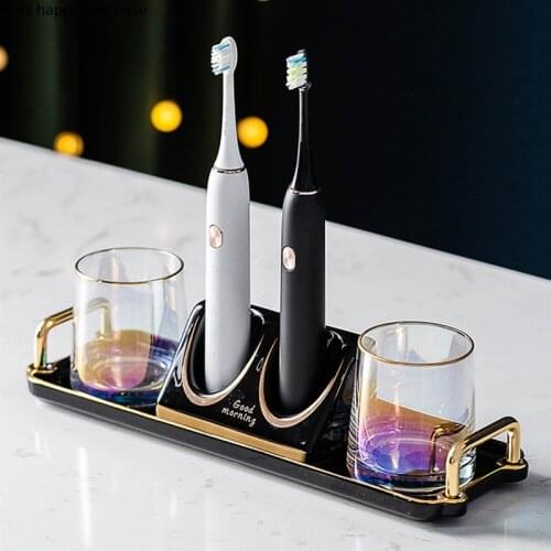 Bathroom Supplies Ceramic Tray Electric Toothbrush Holder Glass Mouthwash Cup Desktop Storage Tray Bathroom Decor Accessories