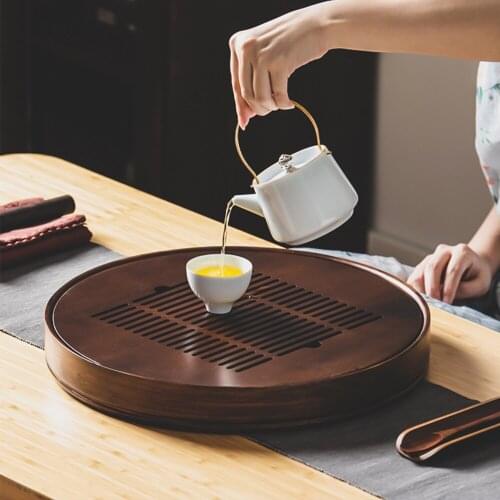 Durable No Leaking Round Square Bamboo Water Storage Tea Tray China Traditional Sample Retro Design Tea Set Seal Tea Board