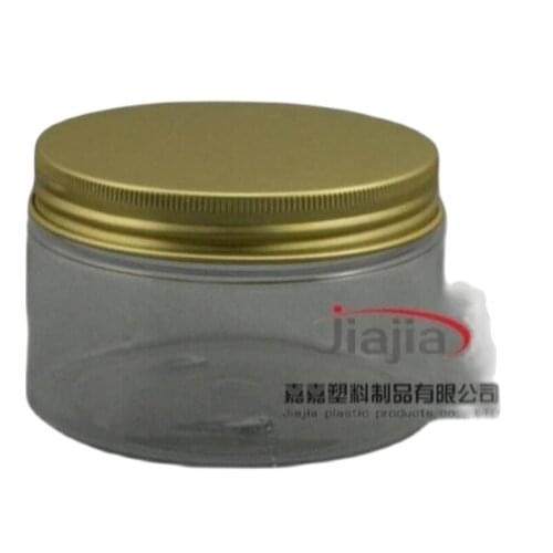 300g clear PET jar with Gold Aluminum Cap,PET Tank Tea Box Beauty Care Cream Jar Cookies Container 300ml air tight jar