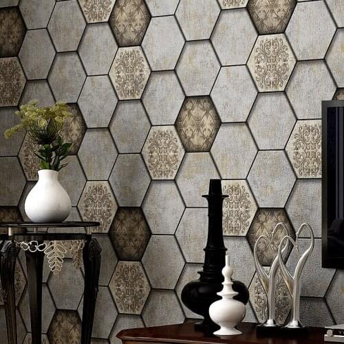 Retro Industrial style Bedroom wallpaper honeycom Non-woven wallpaper 3D Soundproof background Luxury flannelette wallsticker