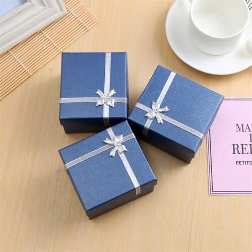 Blue Jewelry Box Organizer Grey Ribbon Bowknot Gift Boxes for Earring Ring Necklace Watch Bracelet Jewelry Package Accessories