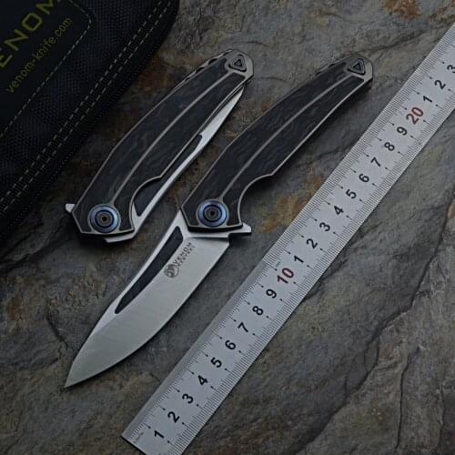 Kevin John VENOM KESTREL Folding Knife M390 Blade Titanium+CF Handle Utility Camping Hunting Survival Pocket Kitchen EDC Tool