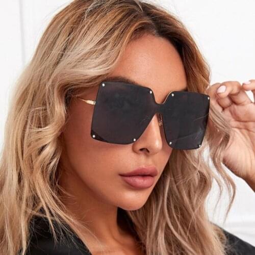 2021 Oversized Rimless Square Sunglasses Women Trendy Fashion Ladies Retro Sun Glasses Sexy Red Brown Tinted Color Lens UV400