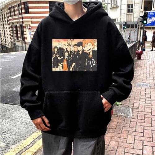 Anime Haikyuu Team Printed Hoodies Sweatshirts Men Karasuno Volleyball Club Pullover Winter Harajuku Cartoon Oversized Hoodies