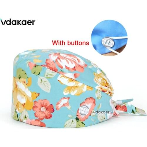 Unisex Cotton Flower printing Breathable Scrub hat pet shop spa uniform Sweat towel hat beauty salon work nursing scrubs Cap