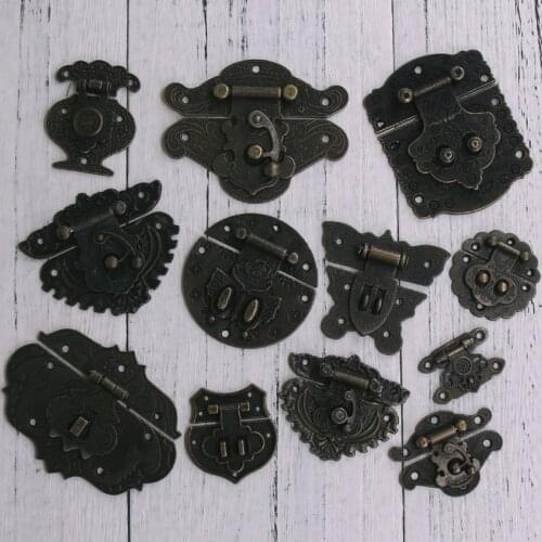 1x Vintage Bronze Furniture Buckle Clasp Lock Wooden Case hasps Decorative Jewelry Gift Box Suitcase Hasp Latch