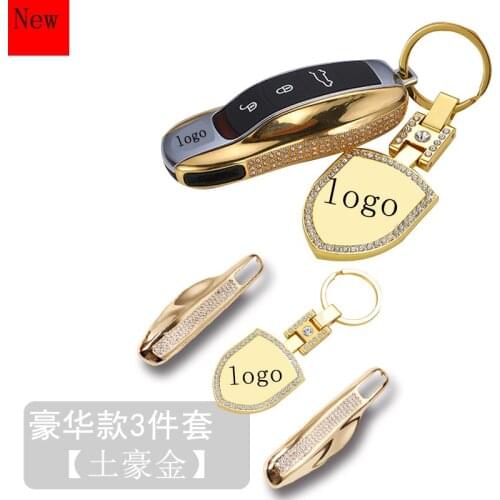 High Quality Aluminum Alloy Diamond Key Case Car Key Chain for Porsche Macan 911 Panamera Car Accessories