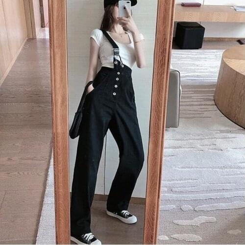 Womens Denim Overalls Korean Version Loose New Korean Age All-match Slimming Suspenders Female Mother Jeans