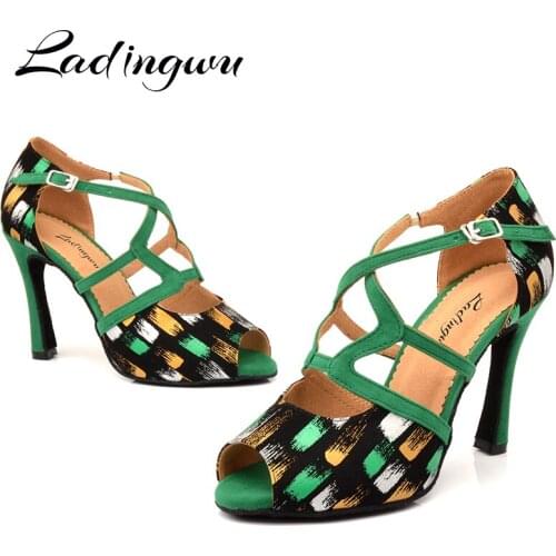 Ladingwu Hot Women Latin Dance Shoes Girls ladys Ballroom Shoes Dancing Profession Dance Shoes Salsa Women Cuban heel 10cm