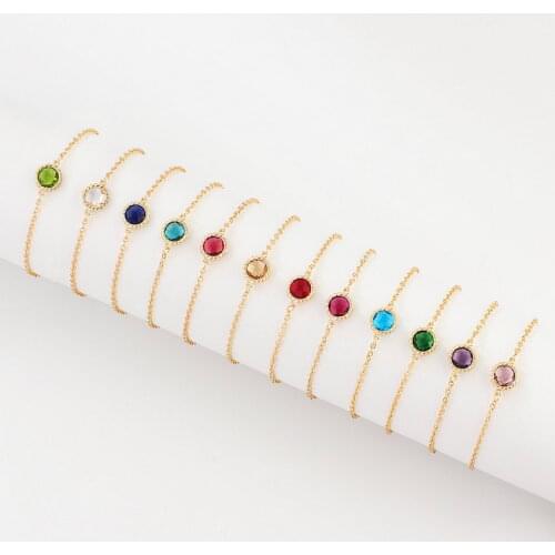 Delicate CZ Stone Birthstone Bracelets for Women Fashion Gold Chain Zodiac Lucky Stones Charm Birthday Gift for Girl Friendship