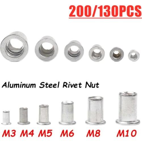 200/130Pcs Rivet Nuts M3 M4 M5 M6 M8 M10 With Box Aluminum Alloy Flat Head Threaded Insert Nut Rivet Cap Set Threaded Nuts