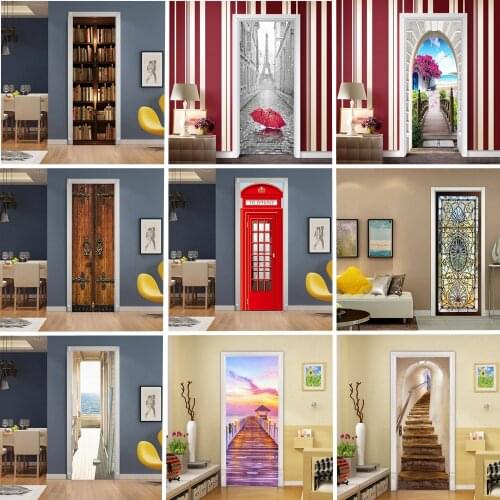 3D Door Sticker Wallpaper PVC Landscape Home Decor Furniture Vinyl Wrap Waterproof Wall Sticker Bedroom Door Decorative Film