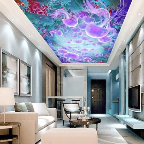 Custom Jellyfish Sea 3d Ceiling Wallpaper for Hall Living Room 3D Wall Ceiling Murals 3d Wall Mural 3d Wall paper Large mural