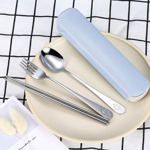 4 Pcs Portable Dinnerware Set Stainless Steel Eco-friendly Spoon Fork Knife Chopsticks Travel Metal Tableware Set 2021
