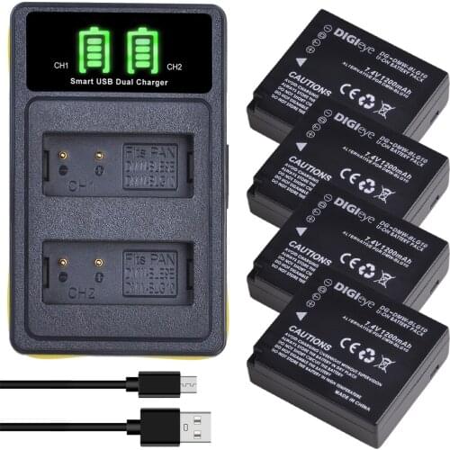 4Pcs DMW-BLG10 DMW BLG10 1200mAh BLE9 Battery + LED Built-in USB Dual Charger for Panasonic LUMIX GF5 GF6 GX7 LX100 GX80 GX85