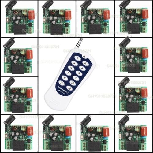220V 10A 315MHZ-433MHZ RF Wireless remote control system 20-200M 1 (controller)transmitter +12 Mini receiver(switch)