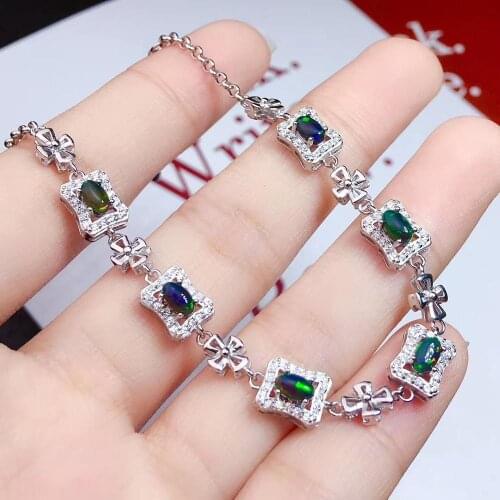 100% Natural and Real Black Opal chain bracelet Natural real Black Opal 925 sterling silver Fine jewelry