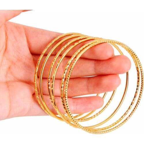 1Pcs African Gold Color Shiny Bangles for Women Girls Dubai Circle Bracelet Jewelry Ethiopian Bride Wedding