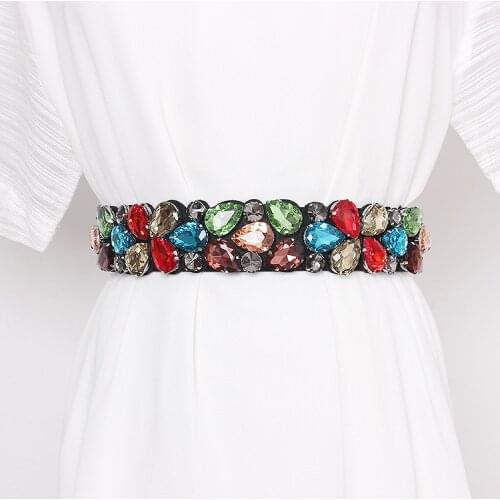 Colorful Glass Rhinestone Elastic Waist Belt For Women Geometric Crystal Waistband Fashion Female Ladies Dress Belt Strap 2021