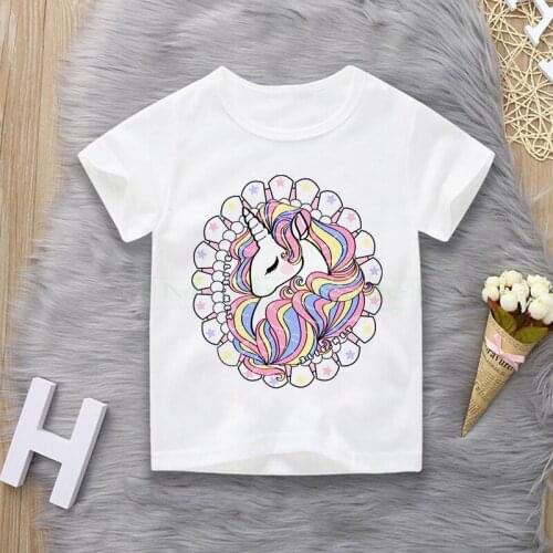 Childrens unicorn t-shirt girls print funny round neck cotton t-shirt baby girl cartoon summer short-sleeved clothes boys