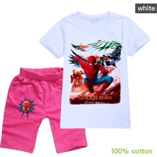 Disney SpiderMan Toddler Girl Clothes Kids Clothing Sets 100% Cotton Cartoon Children Summer Shirt Short Sleeve
