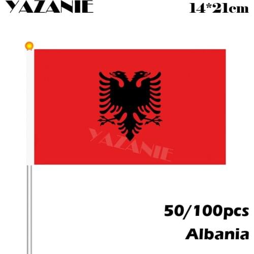YAZANIE 14*21cm 50/100pcs Albania Small Hand Wave Flags Countries Custom Flags Elegant Car #8 Polyester Flag Free Shipping