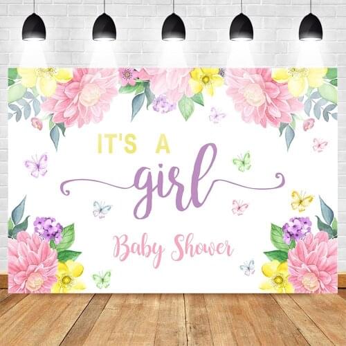 Baby Shower Photo Backdrop Photocall Girl Flower Newborn Background Butterfly Birthday Custom Backdrops