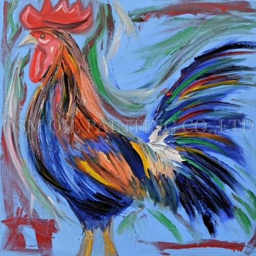 High Skills Artist Handmade Abstract Cock Oil Painting On Canvas Handmade Impression Rooster Oil Painting for Living Room