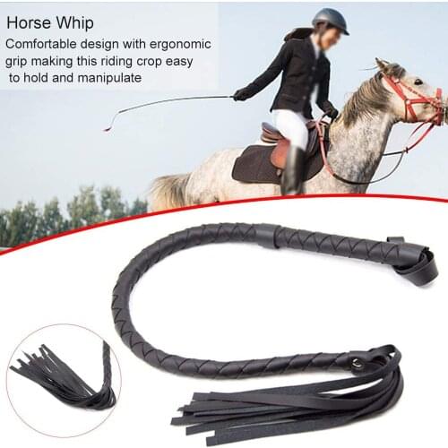 Horse Whip,PU Leather Long Horse Whip Crop 33.5 inch Lash Sports Stage Performance Riding Crop Braided Equestrian Racing WhipW
