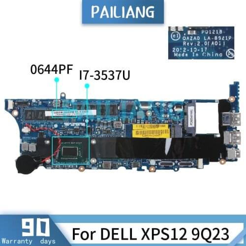 PAILIANG Laptop motherboard For DELL XPS12 9Q23 I7-3537U Mainboard LA-8821P 0644PF SR0XG 8GB tesed