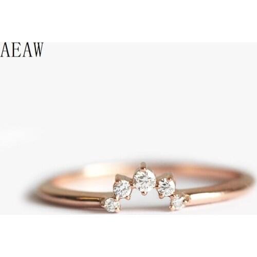 0.1ctw Vintage Tiny Matching Diamond Anniversary Band Prong Set Diamond Wedding Ring 14k Rose Gold For Women