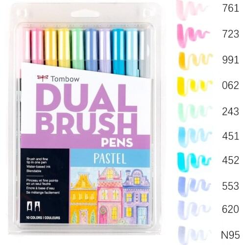 10 Colors Set TOMBOW ABT Soft Watercolor Brush Pen ABT Calligraphy Pens Suit Double Head Markers Drawing Painting Art Supplies