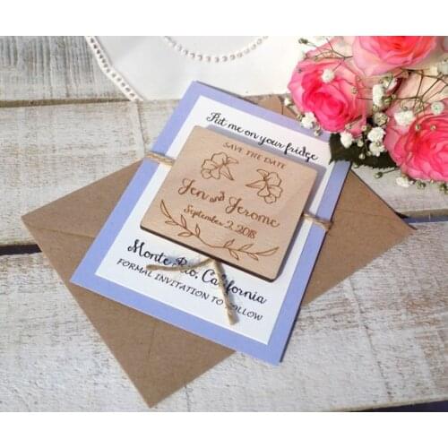 Custom Floral rustic Wedding Announcement invitation cards with wood Save the Date Magnets bridal shower party favors gifts