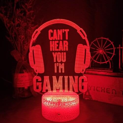 Video Games Night Light Can't Hear You I'm Gaming Table Lamp for Children Headphones Game Zone Lights Cool Home Decor Gift