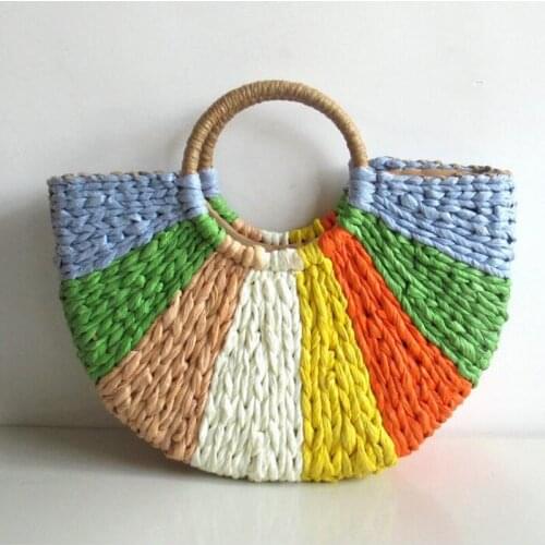 New colorful straw woven bag flat semicircle new woven bag summer beach bag vacation all-match handbag
